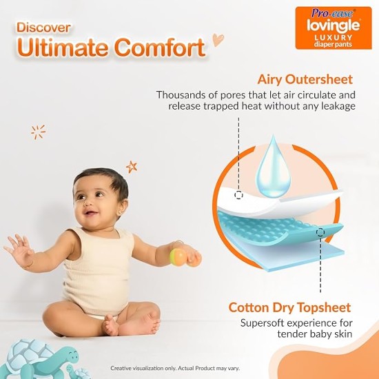 Pro-ease Lovingle Luxury Baby Diaper|Pant Style Diaper for Baby|Diaper S size|2X Preference on Absorption*IAdvanced Leakage Protection|Wetness Indicator|Easy Throw Tape|5-8 kg|69 Pieces