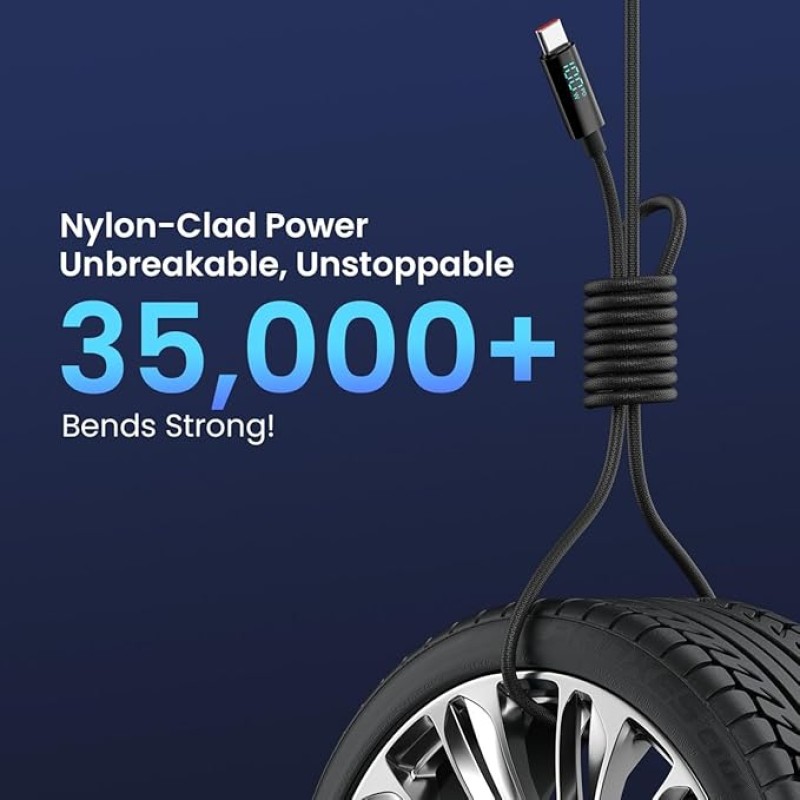 Portronics Konnect View 100W Type C to Type C Cable with LED Display with 5A Max Output, Fast Data Sync, 1.2M Length, Tangle Resistance supports Laptop Charging(Black) Portronics Konnect View 100W Type C to Type C Cable with LED Display with 5A Max Output, Fast Data Sync, 1.2M Length, Tangle Resistance supports Laptop Charging(Black)