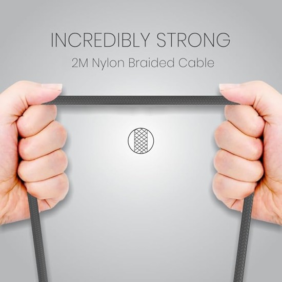 Portronics Konnect L Fast Charging 3A Type-C Cable 2 Meter with Charge & Sync Function for All Type-C Devices (Grey)