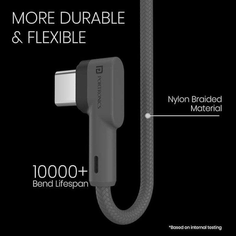 Portronics Konnect L Fast Charging 3A Type-C Cable 2 Meter with Charge & Sync Function for All Type-C Devices (Grey)