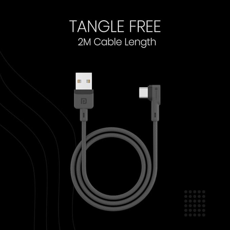 Portronics Konnect L Fast Charging 3A Type-C Cable 2 Meter with Charge & Sync Function for All Type-C Devices (Grey)