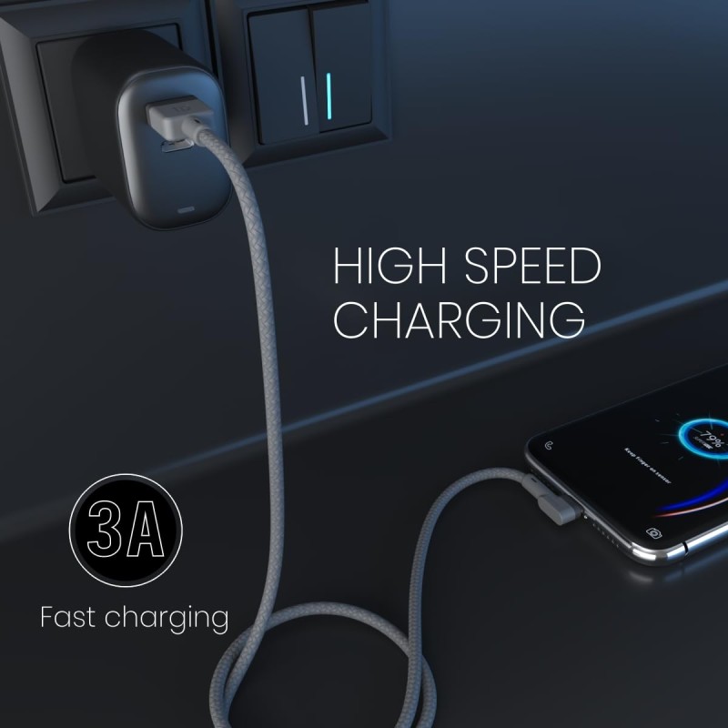 Portronics Konnect L Fast Charging 3A Type-C Cable 2 Meter with Charge & Sync Function for All Type-C Devices (Grey)