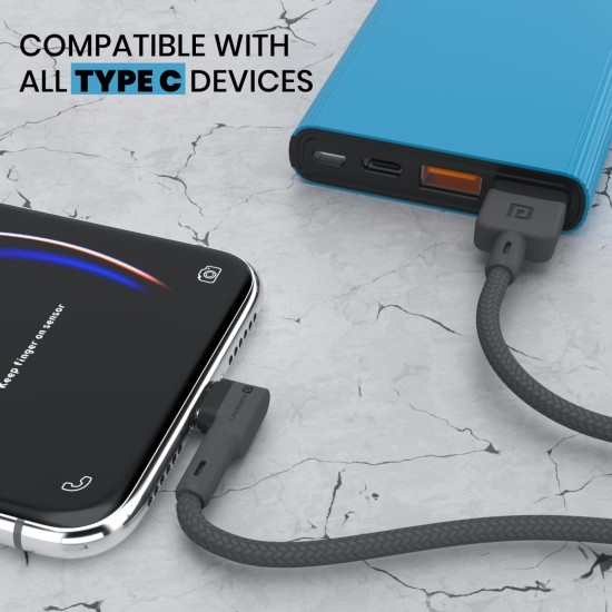 Portronics Konnect L Fast Charging 3A Type-C Cable 2 Meter with Charge & Sync Function for All Type-C Devices (Grey)
