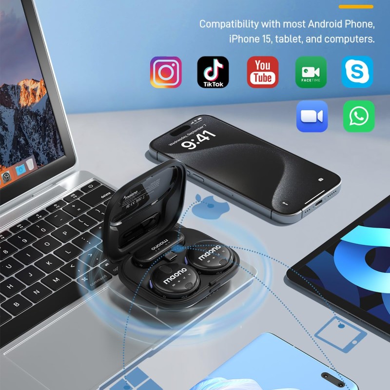 MAONO Wireless Collar Mic for YouTube PC and Type C Mobile, Noise Cancellation Lapel mic with 6H Battery, 100m Transmission, Gain, Mute, Monitoring for YouTube, Vlogging, Podcasting (WM620-Black) MAONO Wireless Collar Mic for YouTube PC and Type C Mobile, Noise Cancellation Lapel mic with 6H Battery, 100m Transmission, Gain, Mute, Monitoring for YouTube, Vlogging, Podcasting (WM620-Black)