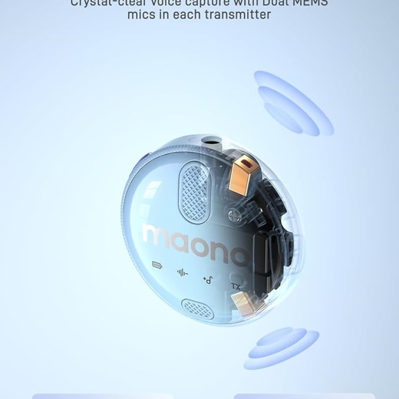 MAONO Wireless Collar Mic for YouTube PC and Type C Mobile, Noise Cancellation Lapel mic with 6H Battery, 100m Transmission, Gain, Mute, Monitoring for YouTube, Vlogging, Podcasting MAONO Wireless Collar Mic for YouTube PC and Type C Mobile, Noise Cancellation Lapel mic with 6H Battery, 100m Transmission, Gain, Mute, Monitoring for YouTube, Vlogging, Podcasting