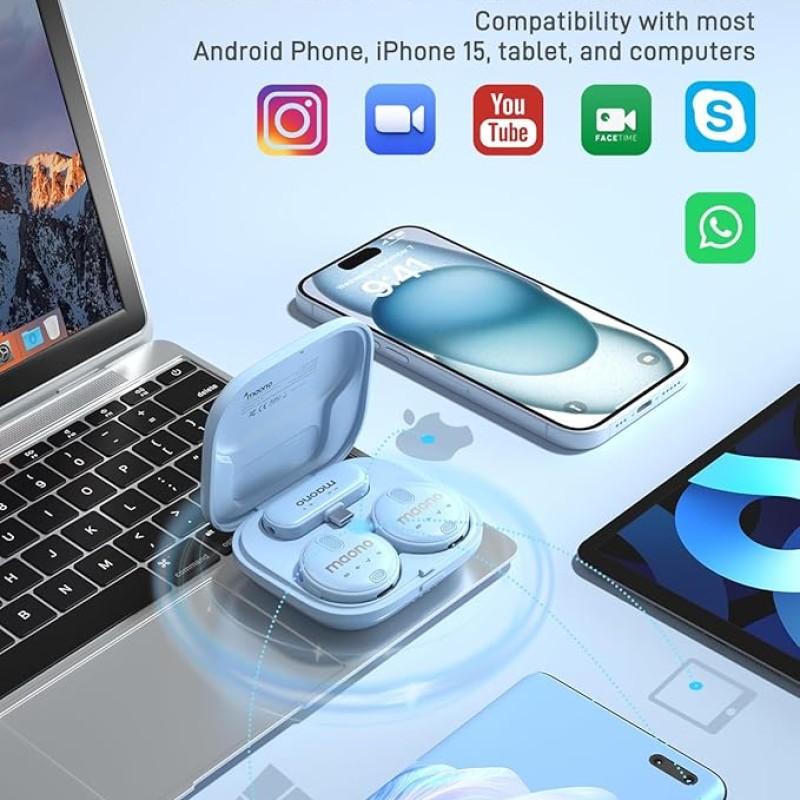 MAONO Wireless Collar Mic for YouTube PC and Type C Mobile, Noise Cancellation Lapel mic with 6H Battery, 100m Transmission, Gain, Mute, Monitoring for YouTube, Vlogging, Podcasting MAONO Wireless Collar Mic for YouTube PC and Type C Mobile, Noise Cancellation Lapel mic with 6H Battery, 100m Transmission, Gain, Mute, Monitoring for YouTube, Vlogging, Podcasting