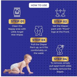 Little Angel Baby Easy Dry Diaper Pants With 12 Hrs Absorption Medium (M) Size 74 Count, 7-12 Kgs - M (74 Pieces)