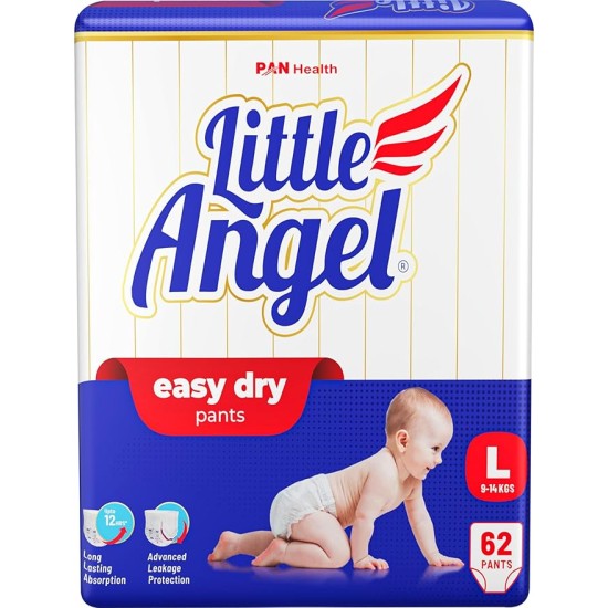 Little Angel Baby Easy Dry Diaper Pants With 12 Hrs Absorption Large Size, 9-14 Kgs - L (62 Pieces)