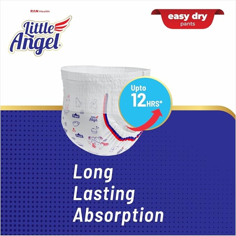 Little Angel Baby Easy Dry Diaper Pants With 12 Hrs Absorption Large Size, 9-14 Kgs - L (62 Pieces)