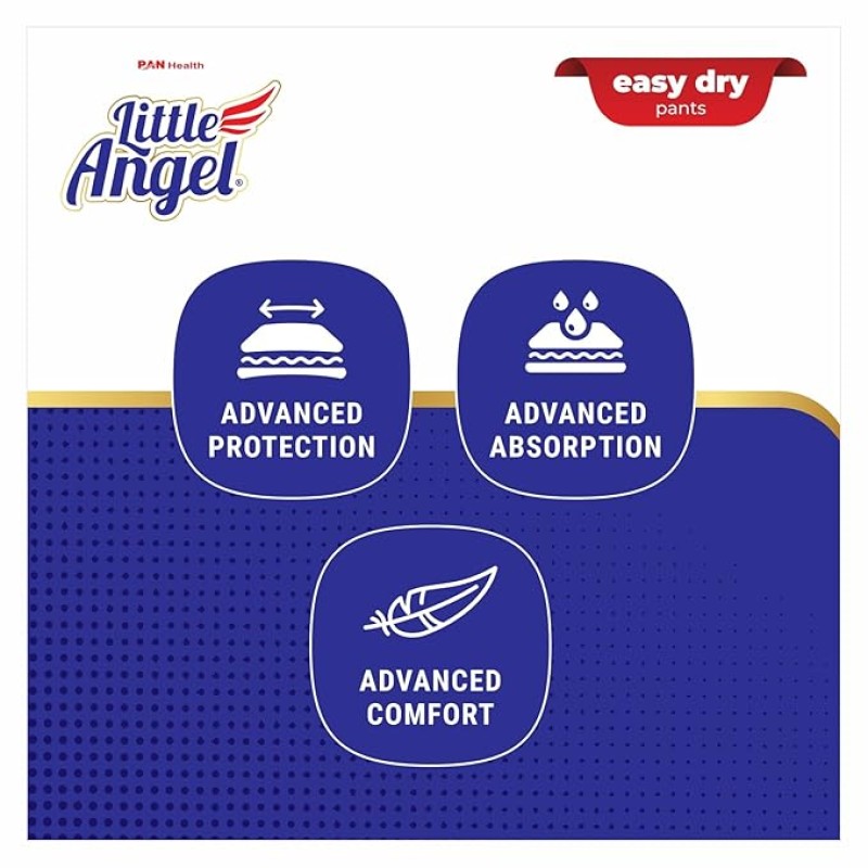 Little Angel Baby Easy Dry Diaper Pants With 12 Hrs Absorption Large Size, 9-14 Kgs - L (62 Pieces)