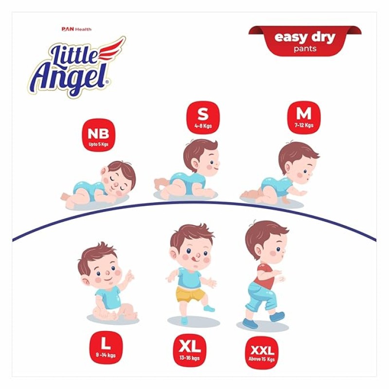 Little Angel Baby Easy Dry Diaper Pants With 12 Hrs Absorption Large Size, 9-14 Kgs - L (62 Pieces)