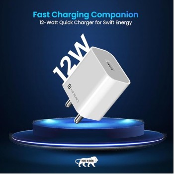 Portronics Adapto 12 C 2.4A 12W Fast Wall Charger with 1M Type C Charging Cable for iPhone 11/Xs/XS Max/XR/X/8/7/6/Plus, iPad Pro/Air 2/Mini 3/Mini 4, Samsung S4/S5, and More(White)
