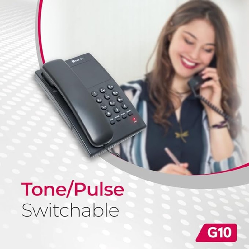 Beetel G10 Newly Launched, Corded Landline Phone, Ringer LED Indication, Desk and Wall Mountable, 3 Step Ringer Volume Control, Tone/Puls/Flash/Pause/Redial, TEC Certified (G10 Black)