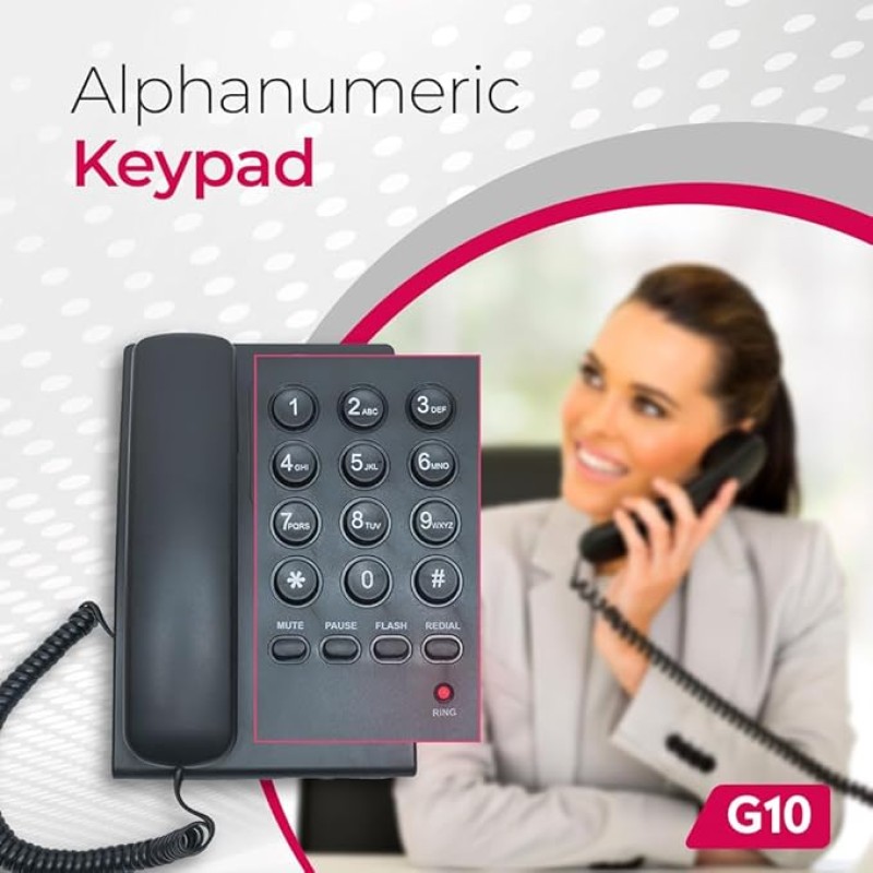 Beetel G10 Newly Launched, Corded Landline Phone, Ringer LED Indication, Desk and Wall Mountable, 3 Step Ringer Volume Control, Tone/Puls/Flash/Pause/Redial, TEC Certified (G10 Black)