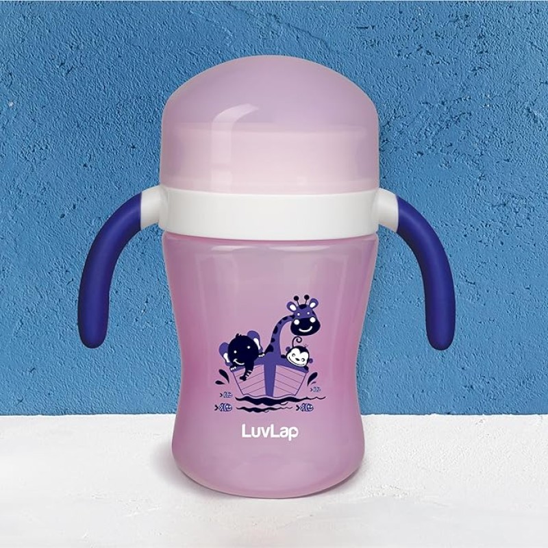 LuvLap 360� Soft Spout Baby Trainer Sipper, 240ml, Dual Handle Leakproof & spillproof Sippy Cup for Babies/Toddlers/Kids, Easy-Grip Handles, BPA-Free, Ergonomic Design, Purple
