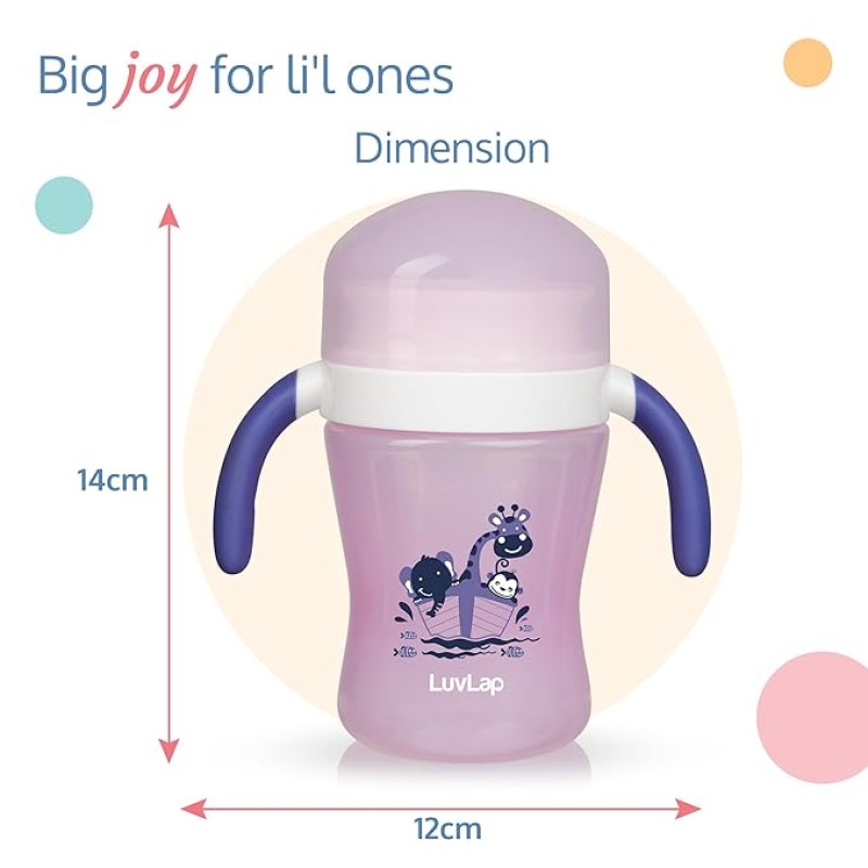 LuvLap 360� Soft Spout Baby Trainer Sipper, 240ml, Dual Handle Leakproof & spillproof Sippy Cup for Babies/Toddlers/Kids, Easy-Grip Handles, BPA-Free, Ergonomic Design, Purple