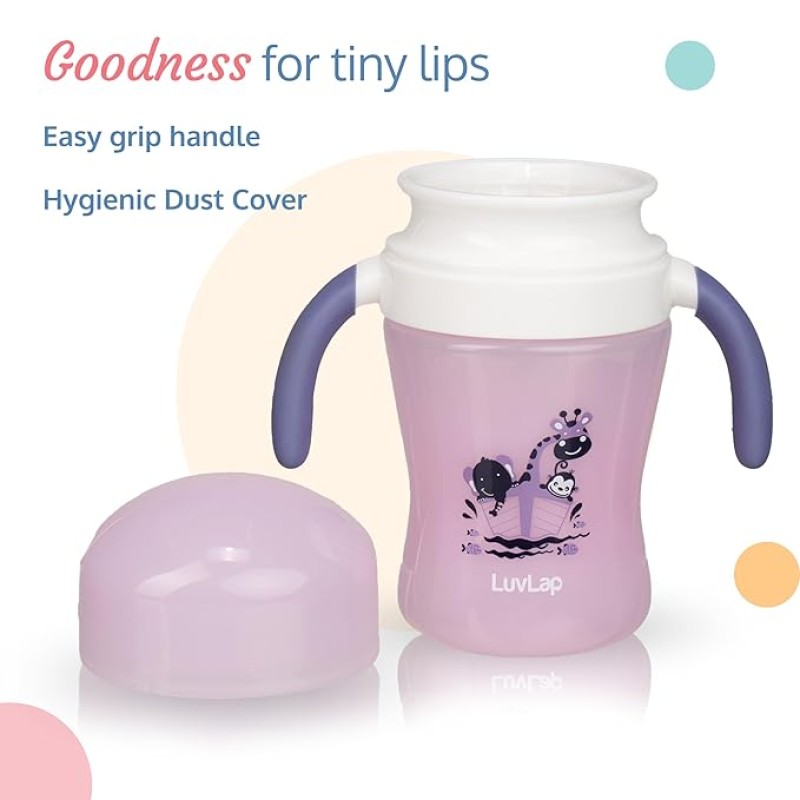 LuvLap 360� Soft Spout Baby Trainer Sipper, 240ml, Dual Handle Leakproof & spillproof Sippy Cup for Babies/Toddlers/Kids, Easy-Grip Handles, BPA-Free, Ergonomic Design, Purple