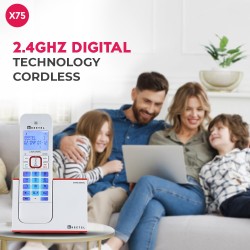 Beetel X75 2.4Ghz Cordless Landline Phone,Dual Mode DTMF/FSK,1 Line 7segment LCD Display & Blue LED Backlit,Illuminated Keypad,2 Way Speaker Phone,6 Step Ringer Volume Control(Red/White)(X75)