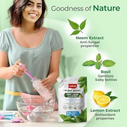 Luvlap Plant Based Liquid Cleanser, Refill pack- 1000ml, With Neem, Lemon & Basil, For Feeding Accessories, Toys, Fruits & Vegetables, 100% Food Grade, Free From Bleach & SLS
