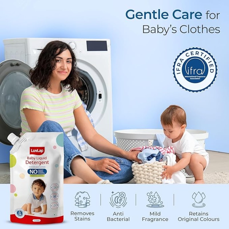 LuvLap Baby Laundry Detergent Refill pack- 1000ml, pH Balanced Dermatologically tested formula, No harsh chemicals, Safe for mommy's hands & baby's skin, Anti Bacterial, Enriched in Aloe Vera LuvLap Baby Laundry Detergent Refill pack- 1000ml, pH Balanced Dermatologically tested formula, No harsh chemicals, Safe for mommy's hands & baby's skin, Anti Bacterial, Enriched in Aloe Vera
