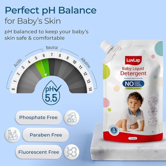 LuvLap Baby Laundry Detergent Refill pack- 1000ml, pH Balanced Dermatologically tested formula, No harsh chemicals, Safe for mommy's hands & baby's sk