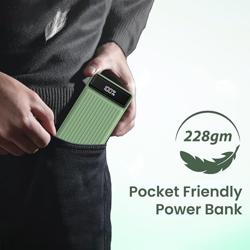 Portronics Luxcell B 10K 10000 mAh 22.5W Fast Charging Power Bank, Ultra Slim Power Bank with Mach USB-A Output, Type C PD Output, Type C Input, Wake Up Button(Green) Portronics Luxcell B 10K 10000 mAh 22.5W Fast Charging Power Bank, Ultra Slim Power Bank with Mach USB-A Output, Type C PD Output, Type C Input, Wake Up Button(Green)