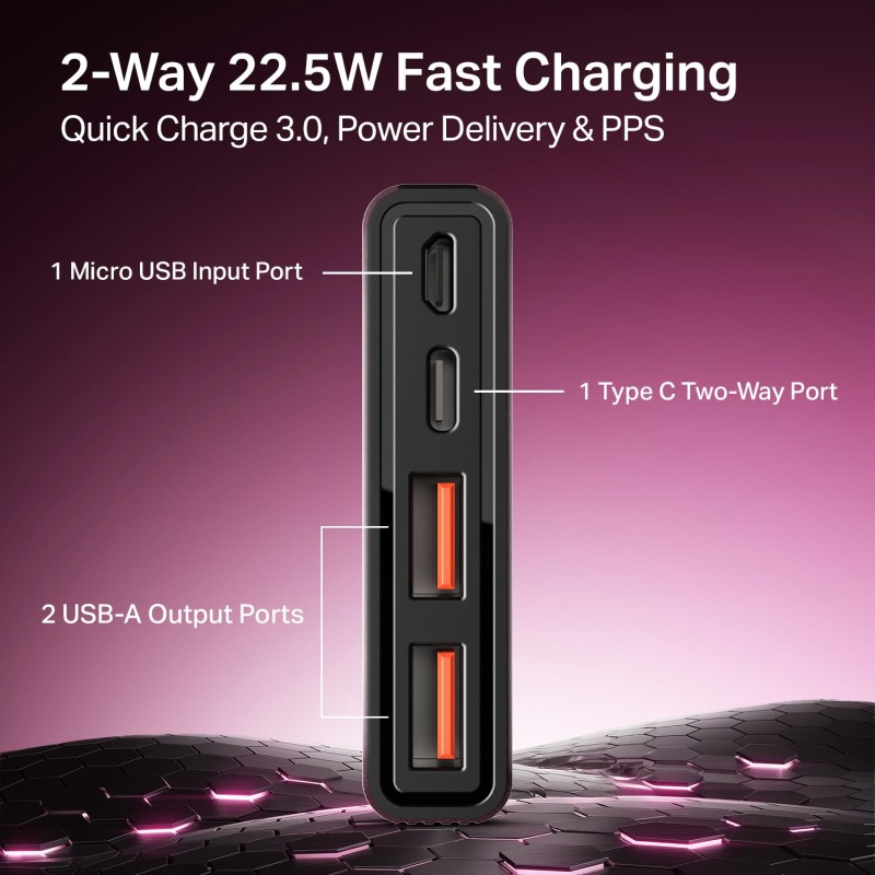(Refurbished) Boat Energyshroom PB300 10000 mAh 22.5W Fast Charging Power Bank (2X Output Ports, Supports Android,iPhone,Tablets,Earbuds) (Burgundy), USB Type C