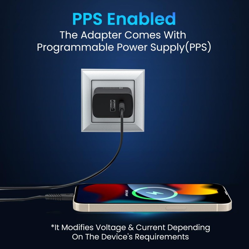 Portronics Adapto 70 33W Fast Charger Adapter with Dual Output (USB + Type C) Supports PPS Charging Via Type C Port, 27W Dash, Warp 27W, Dart, Super Dart 27W(Black) Portronics Adapto 70 33W Fast Charger Adapter with Dual Output (USB + Type C) Supports PPS Charging Via Type C Port, 27W Dash, Warp 27W, Dart, Super Dart 27W(Black)