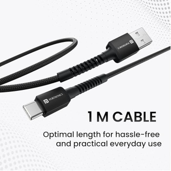 Portronics Konnect X USB to Type C Cable with 3A Output, Fast Charging and Data Transfer, Nylon Braided, Aluminium Alloy Shell, 1M Length compatible with Type C Smartphones(Black)