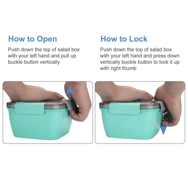 Clazkit Salad Lunch Box Container with Cutlery and Sauce Container with 5 Compartment Bento Style Tray Leak Proof Lunch Box for Food Snack Salad Home Office 1400ml-Pista, Plastic Clazkit Salad Lunch Box Container with Cutlery and Sauce Container with 5 Compartment Bento Style Tray Leak Proof Lunch Box for Food Snack Salad Home Office 1400ml-Pista, Plastic