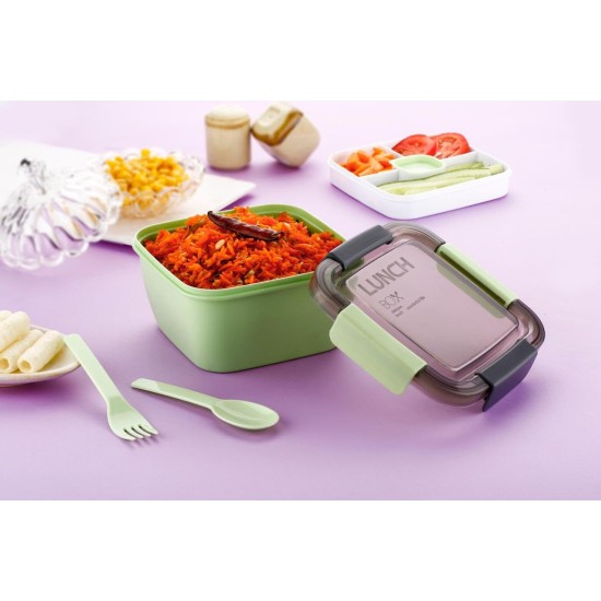 Clazkit Salad Lunch Box Container with Cutlery and Sauce Container with 5 Compartment Bento Style Tray Leak Proof Lunch Box for Food Snack Salad Home Office 1400ml-Pista, Plastic