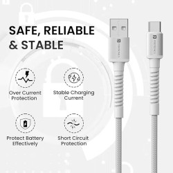 Portronics Konnect X USB to Type C Cable with 3A Output, Fast Charging & Data Transfer, Nylon Braided, Aluminium Alloy Shell, 1M Length compatible with Type C Smartphones(White)