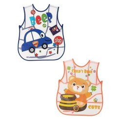 BabyGo Plastic Waterproof Quick Dry Sleeveless Washable Printed Feeding Bibs Apron for New Born Kids & Toddler, Unisex Cute Printed Meal Time Bib Set for Baby Boys & Girls(Pack of 2, Assorted)