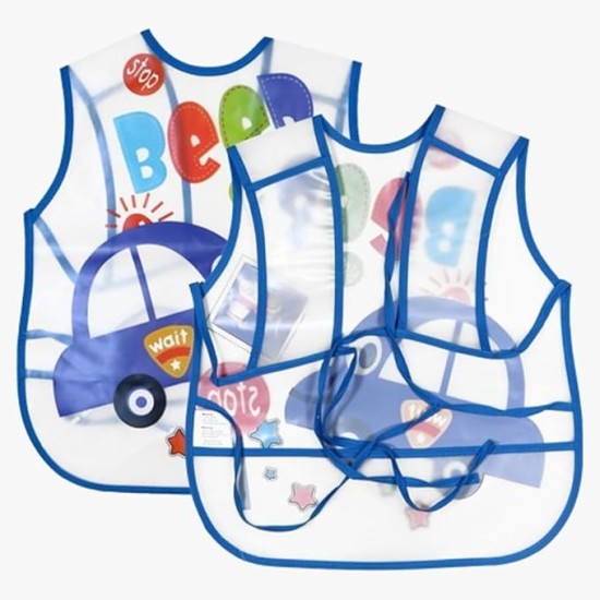 BabyGo Plastic Waterproof Quick Dry Sleeveless Washable Printed Feeding Bibs Apron for New Born Kids & Toddler, Unisex Cute Printed Meal Time Bib Set for Baby Boys & Girls(Pack of 2, Assorted)