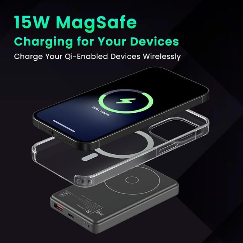 Portronics Luxcell Wireless Mini 10k 10000mAh 15W Magnetic Wireless Fast Charging Nano Power Bank with 22.5 Wired Output Compatible with iPhone 12 & Above & Other QI Enabled Devices(Black) Portronics Luxcell Wireless Mini 10k 10000mAh 15W Magnetic Wireless Fast Charging Nano Power Bank with 22.5 Wired Output Compatible with iPhone 12 & Above & Other QI Enabled Devices(Black)
