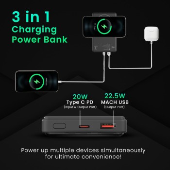 Portronics Luxcell Wireless Mini 10k 10000mAh 15W Magnetic Wireless Fast Charging Nano Power Bank with 22.5 Wired Output Compatible with iPhone 12 and Above and Other QI Enabled Devices(Black) Portronics Luxcell Wireless Mini 10k 10000mAh 15W Magnetic Wireless Fast Charging Nano Power Bank with 22.5 Wired Output Compatible with iPhone 12 and Above and Other QI Enabled Devices(Black)