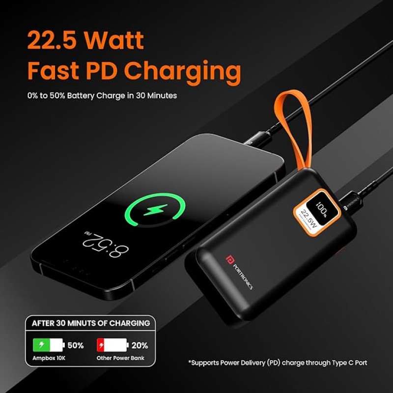 Portronics Ampbox 10K 10000 mAh Nano Power Bank with 22.5W Fast Charging, Digital Display, Dual Output(Type C PD + USB), Type C Input, Wake Up Button(Black) Portronics Ampbox 10K 10000 mAh Nano Power Bank with 22.5W Fast Charging, Digital Display, Dual Output(Type C PD + USB), Type C Input, Wake Up Button(Black)