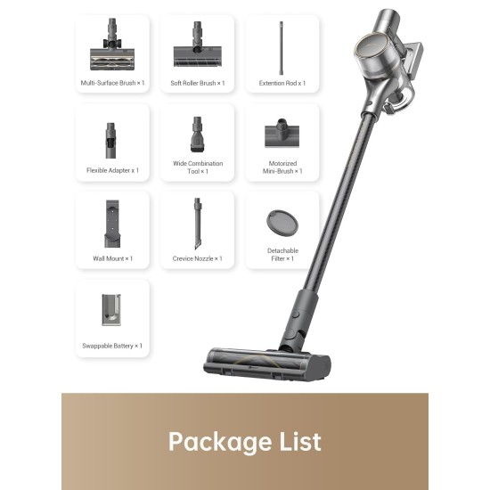 DREAME R20 Cordless Vacuum Cleaner with Dual Brush Head, Smart Stick Handheld Vacuum，Powerful Rechargeable Vacuum Cleaner, 90 Mins Max Runtime, Perfect for Hard Floor Carpet Pet Hair