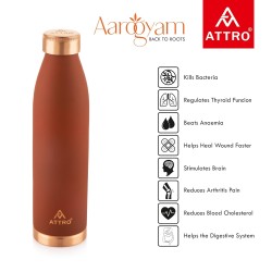 Attro Setu 1000ml Copper Bottle Matte Finish Authentic Bottle Improve Your Immunity, Brain, Nervous System & Healthy Skin Natural Ayurveda Benefits-Rust Orange