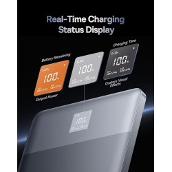 Baseus Blade2 12000mAh 65W Fast-Charging Power Bank – Ultra Slim with Digital Display, Dual Type-C PD Output – Horizon Silver (with 100W Type-C Cable)