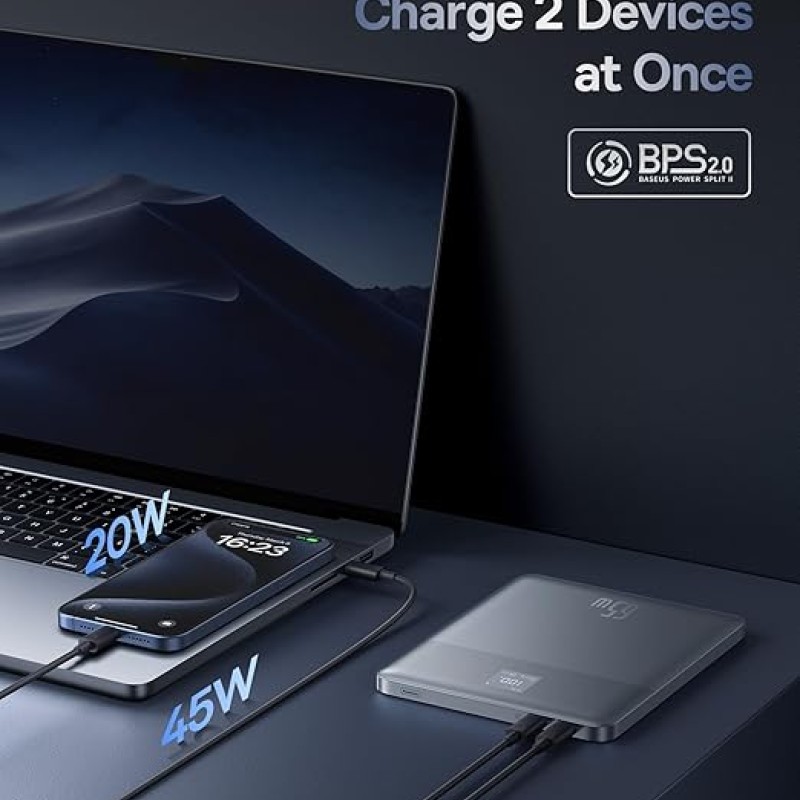 Baseus Blade2 12000mAh 65W Fast-Charging Power Bank � Ultra Slim with Digital Display, Dual Type-C PD Output � Horizon Silver (with 100W Type-C Cable) Baseus Blade2 12000mAh 65W Fast-Charging Power Bank � Ultra Slim with Digital Display, Dual Type-C PD Output � Horizon Silver (with 100W Type-C Cable)