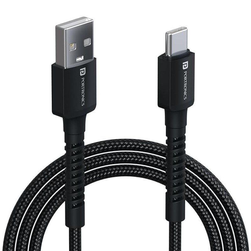 Portronics Konnect X 3A Unbreakable Nylon Braided USB to Type C Fast Charging Cable 2M Long, Supports All Type C Smartphones and Devices(Black) Portronics Konnect X 3A Unbreakable Nylon Braided USB to Type C Fast Charging Cable 2M Long, Supports All Type C Smartphones and Devices(Black)