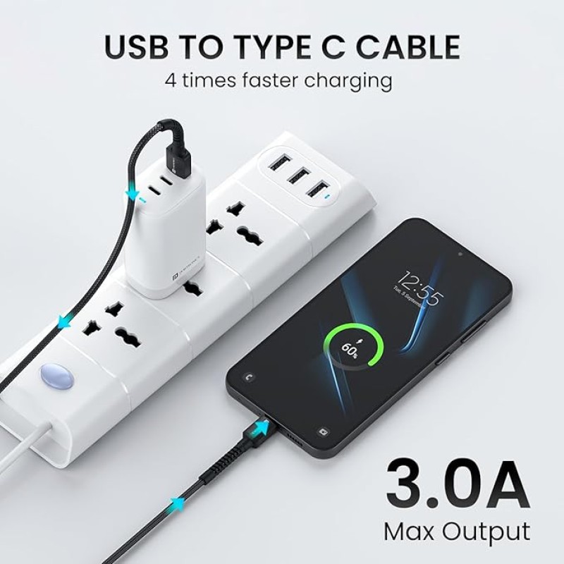 Portronics Konnect X 3A Unbreakable Nylon Braided USB to Type C Fast Charging Cable 2M Long, Supports All Type C Smartphones and Devices(Black) Portronics Konnect X 3A Unbreakable Nylon Braided USB to Type C Fast Charging Cable 2M Long, Supports All Type C Smartphones and Devices(Black)