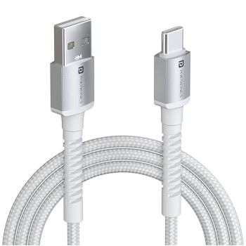 Portronics Konnect X 3A Unbreakable Nylon Braided USB to Type C Fast Charging Cable 2M Long, Supports All Type C Smartphones and Devices(White)