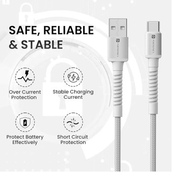 Portronics Konnect X 3A Unbreakable Nylon Braided USB to Type C Fast Charging Cable 2M Long, Supports All Type C Smartphones and Devices(White) Portronics Konnect X 3A Unbreakable Nylon Braided USB to Type C Fast Charging Cable 2M Long, Supports All Type C Smartphones and Devices(White)
