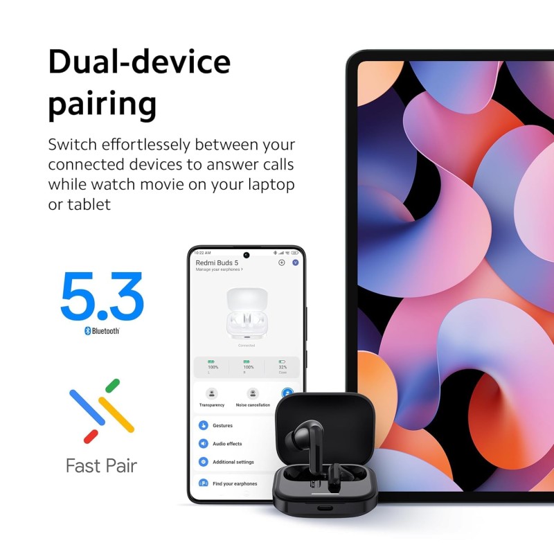 (Refurbished) Xiaomi Redmi Buds 5 Wireles Earbuds, Bluetooth 5.3 in-Ear Headphones, 46dB Active Noise Cancellation, Up to 40H Battery, Dynamic Driver, 5ATM Waterproof - White (Refurbished) Xiaomi Redmi Buds 5 Wireles Earbuds, Bluetooth 5.3 in-Ear Headphones, 46dB Active Noise Cancellation, Up to 40H Battery, Dynamic Driver, 5ATM Waterproof - White