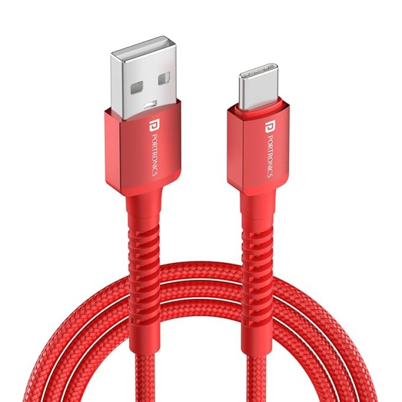 Portronics Konnect X 60W 6A USB-A to Type C Fast Charging Cable With WARP/DASH/VOOC/SuperVOOC/FLASH Charging Support, Compatible with OnePlus, Oppo, iPhone 15 & other Type C Smartphone & Devices(Red)