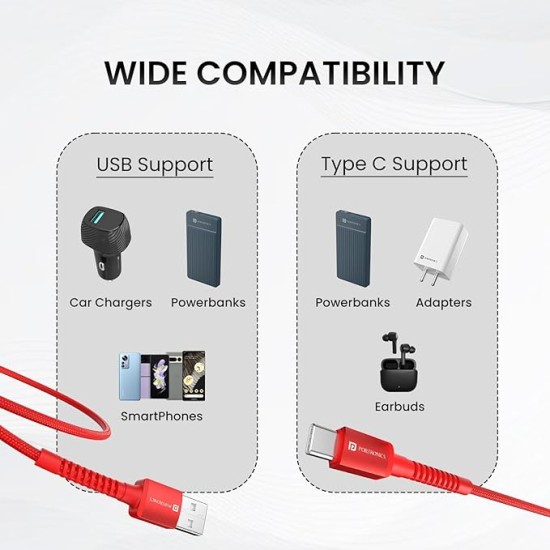 Portronics Konnect X 60W 6A USB-A to Type C Fast Charging Cable With WARP/DASH/VOOC/SuperVOOC/FLASH Charging Support, Compatible with OnePlus, Oppo, iPhone 15 & other Type C Smartphone & Devices(Red) Portronics Konnect X 60W 6A USB-A to Type C Fast Charging Cable With WARP/DASH/VOOC/SuperVOOC/FLASH Charging Support, Compatible with OnePlus, Oppo, iPhone 15 & other Type C Smartphone & Devices(Red)