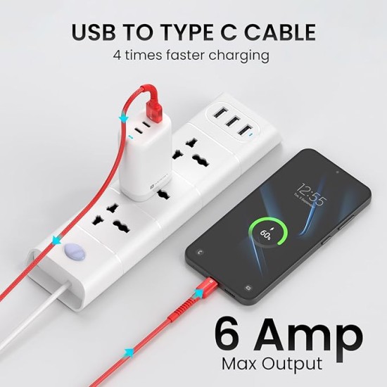 Portronics Konnect X 60W 6A USB-A to Type C Fast Charging Cable With WARP/DASH/VOOC/SuperVOOC/FLASH Charging Support, Compatible with OnePlus, Oppo, iPhone 15 & other Type C Smartphone & Devices(Red) Portronics Konnect X 60W 6A USB-A to Type C Fast Charging Cable With WARP/DASH/VOOC/SuperVOOC/FLASH Charging Support, Compatible with OnePlus, Oppo, iPhone 15 & other Type C Smartphone & Devices(Red)