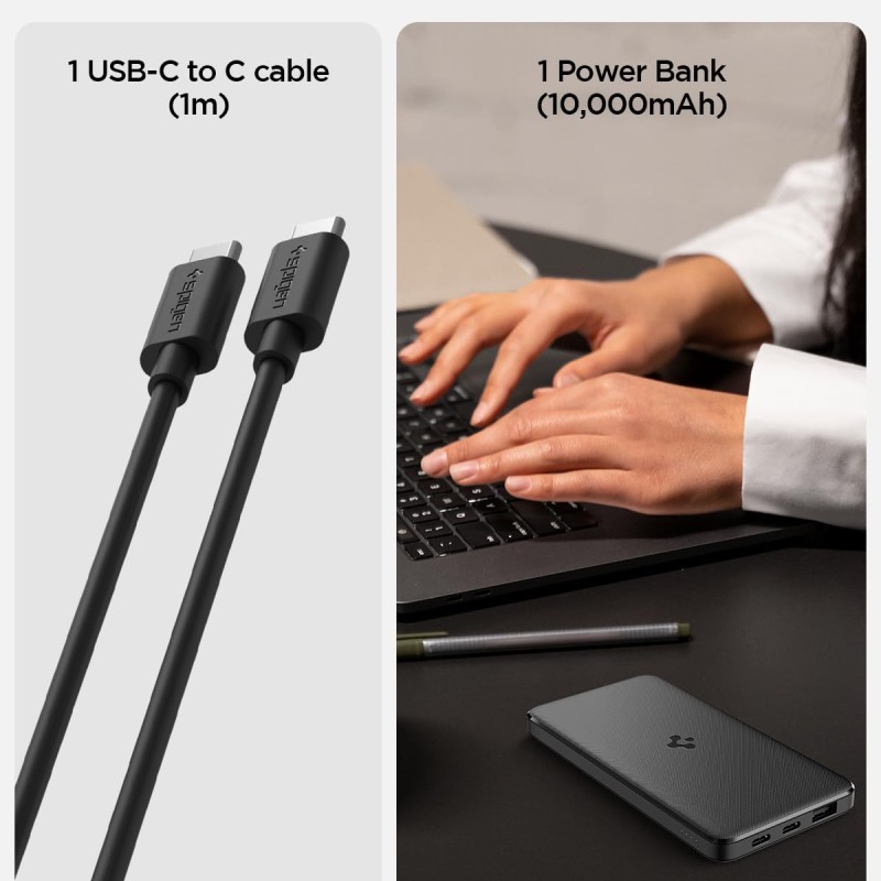 (Refurbished) Spigen ArcPack 10000mAh Power Bank, PD3.0, Fast Charging, 22.5W Max Output, 2 Type-C Ports, 1 USB-A Port - (ABS+PC, Black) (Black, PA2301) (Refurbished) Spigen ArcPack 10000mAh Power Bank, PD3.0, Fast Charging, 22.5W Max Output, 2 Type-C Ports, 1 USB-A Port - (ABS+PC, Black) (Black, PA2301)
